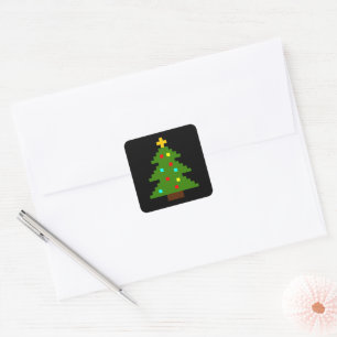 Sticker Carré Arbre de Noël en Pixel Art