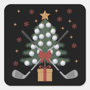 Sticker Carré Arbre de Noël Équipement de Golf Noël Golf