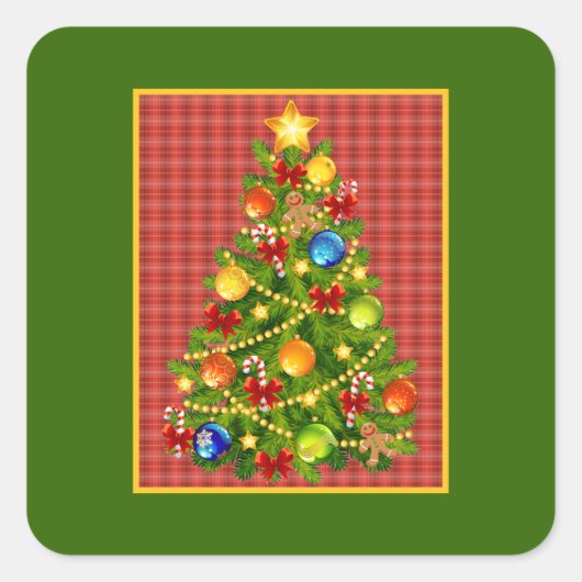 Sticker Carré Arbre de Noël et Plaid rouge (Devant)