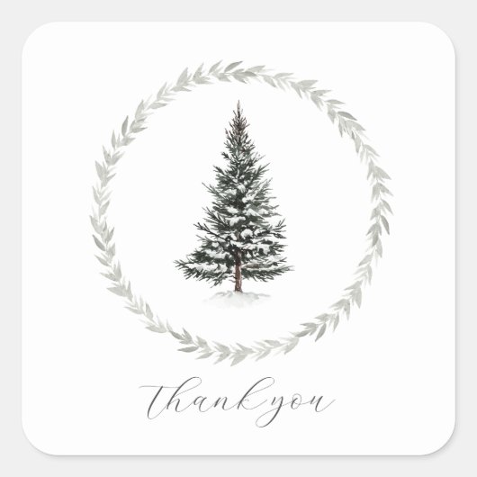Sticker Carré Arbre de Noël Ferme d'hiver Merci rustique (Devant)