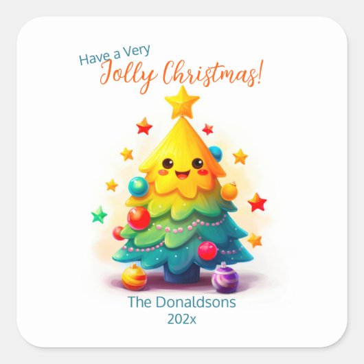Sticker Carré Arbre de Noël fun (Devant)