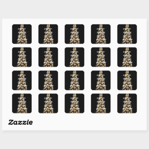Sticker Carré Arbre de Noël Géométrique Mosaïque Dorée