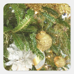 Sticker Carré Arbre de Noël I Argent et Or