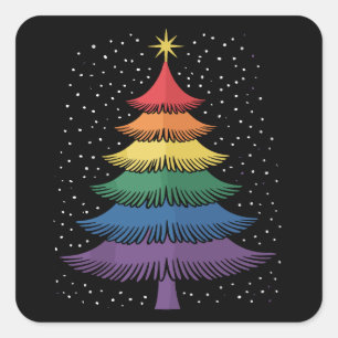 Sticker Carré Arbre de Noël LGBT-Q Pride Pyjama Drapeau Arc-en-c
