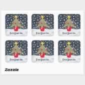 Sticker Carré Arbre de Noël mignon personnalisé (Feuille)