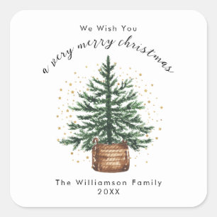 Sticker Carré Arbre de Noël minimal simple aquarelle moderne