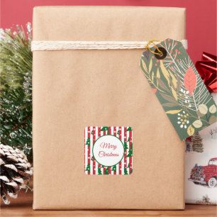 Sticker Carré Arbre de Noël moderne motif rouge vert rayé