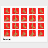 Sticker Carré Arbre de Noël Moderne Pochoir Impression Or (Feuille)