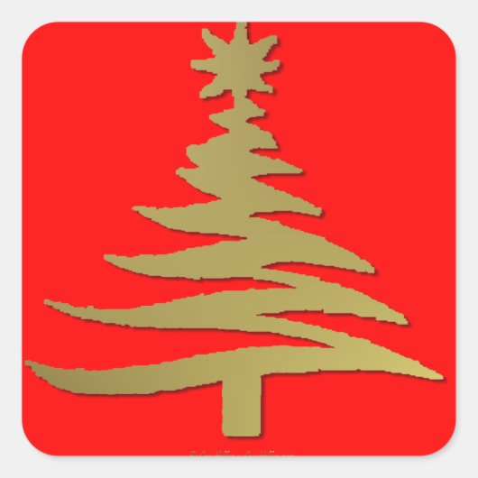 Sticker Carré Arbre de Noël Moderne Pochoir Impression Or (Devant)