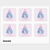 Sticker Carré Arbre de Noël Pastel rose et bleu Teddy Bear (Feuille)