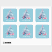 Sticker Carré Arbre de Noël Pastel rose et bleu Whimsical (Feuille)