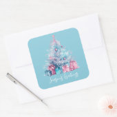 Sticker Carré Arbre de Noël Pastel rose et bleu Whimsical (Enveloppe)