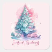 Sticker Carré Arbre de Noël Pastel rose et bleu Whimsical (Devant)
