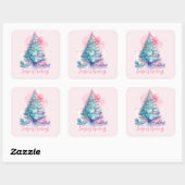 Sticker Carré Arbre de Noël Pastel rose et bleu Whimsical (Feuille)