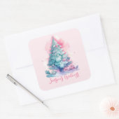 Sticker Carré Arbre de Noël Pastel rose et bleu Whimsical (Enveloppe)
