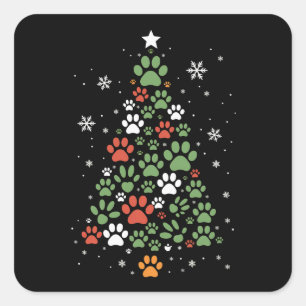 Sticker Carré Arbre de Noël Patte d'animal Chats Amoureux de Chi