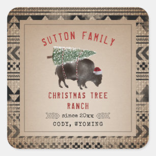 Sticker Carré Arbre de Noël Père Noël Bison Burlap