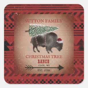 Sticker Carré Arbre de Noël Père Noël Bison Motif géométriq