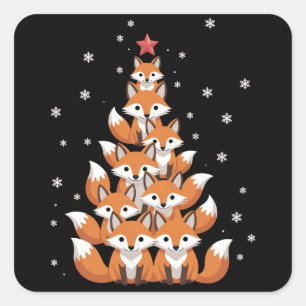 Sticker Carré Arbre de Noël Renard Fox Xmas Arbre Drôle d'animal