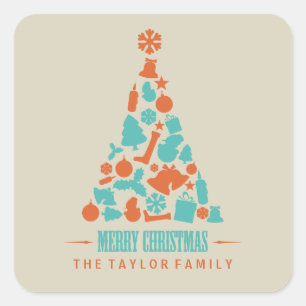 Sticker Carré Arbre de Noël rétro