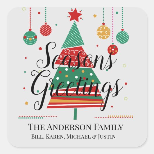 Sticker Carré Arbre de Noël rétroactif personnalisable (Devant)