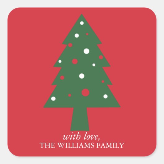 Sticker Carré Arbre de Noël rouge et vert (Devant)