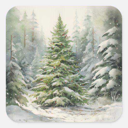 Sticker Carré Arbre de Noël rustique (Devant)