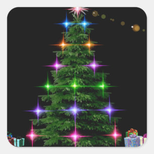 Sticker Carré Arbre de Noël tendance pour les fêtes