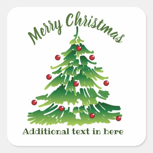 Sticker Carré Arbre de Noël unique en rouge vert sur blanc perso (Devant)