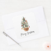 Sticker Carré Arbre de Noël Vintage | Joyeux Noël (Enveloppe)