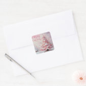 Sticker Carré Arbre de Noël Whimsical Pink White Swirls Neige (Enveloppe)