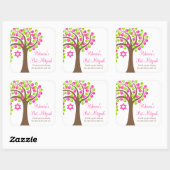 Sticker Carré Arbre de vie moderne Bat mitzvah vert rose (Feuille)