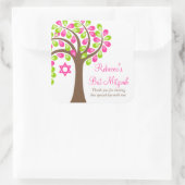 Sticker Carré Arbre de vie moderne Bat mitzvah vert rose (Sac)