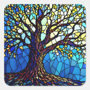 Sticker Carré Arbre de Vie Mosaïque de Verre Brisé