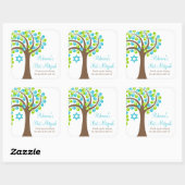 Sticker Carré Arbre de vie Turquoise Bleu Vert Bat mitzvah (Feuille)