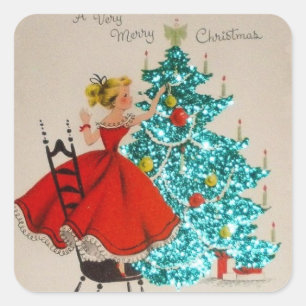 Sticker Carré Arbre décoratif vintage de Noël
