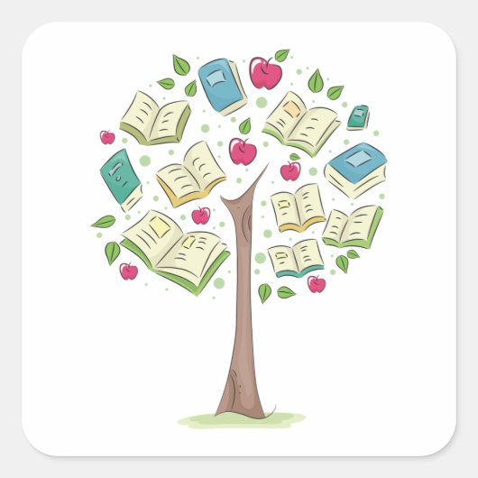 Sticker Carré Arbre éducatif de connaissances avec des livres (Devant)