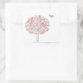 Sticker Carré Arbre en fleurs et oiseaux en amour (Sac)