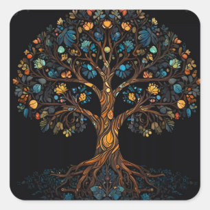 Sticker Carré Arbre en mosaïque de verre coloré
