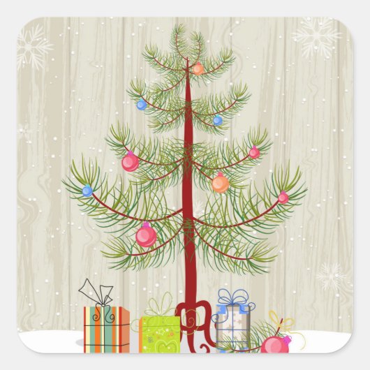 Sticker Carré Arbre et cadeaux (Devant)