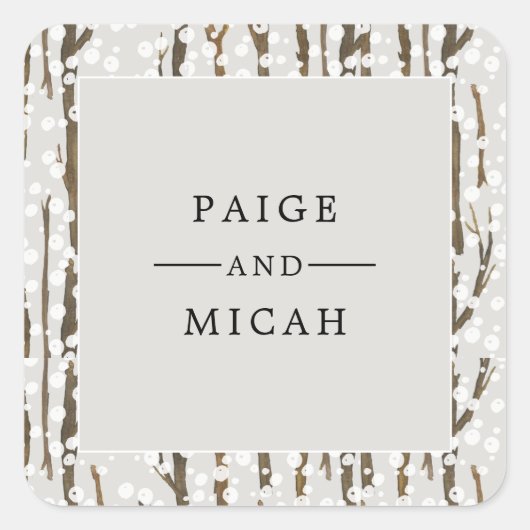 Sticker Carré Arbre et neige, Soirée de fiançailles d'hiver (Devant)