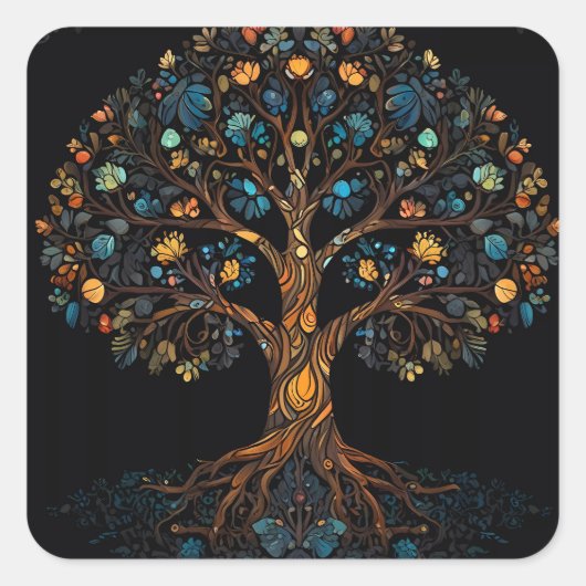 Sticker Carré Arbre mosaïque en verre tendu (Devant)