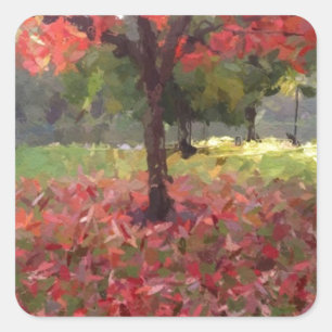 Sticker Carré Arbre rouge