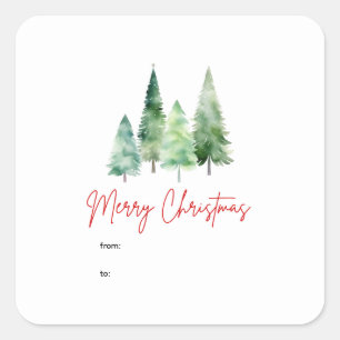 Sticker Carré Arbres à l'aquarelle Pin Joyeux Noël Carré