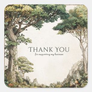 Sticker Carré Arbres botaniques vintage de la forêt rustique des