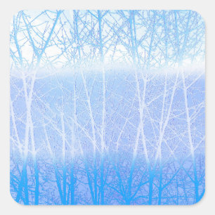 Sticker Carré Arbres Brumeux Givrés Bleu Bébé