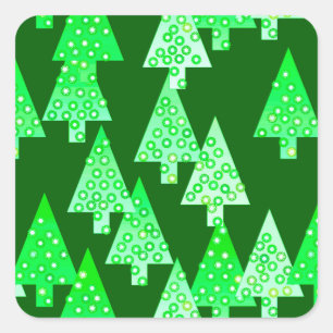 Sticker Carré Arbres de Noël à fleurs modernes - vert de pin
