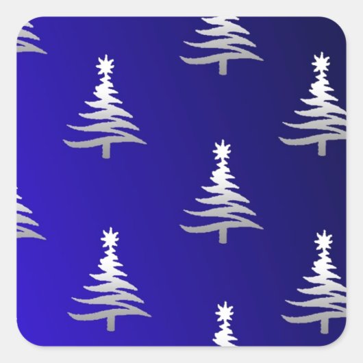 Sticker Carré Arbres de Noël Argent sur Bleu Cobalt (Devant)