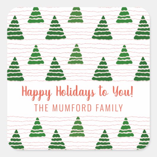 Sticker Carré Arbres de Noël avec cordes de perles motif (Devant)