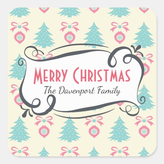 Sticker Carré Arbres de Noël, Bows & Baubles Motif (Devant)